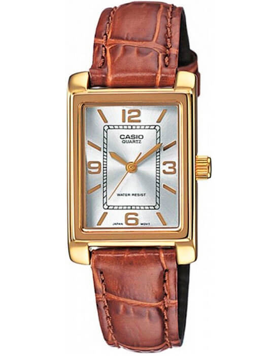 Casio Casio Collection LTP-1234PGL-7AEG  LTP-1234PGL-7AEG кварцевые женские часы серебристый циферблат, браслет кожаный — вид спереди