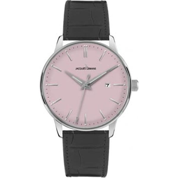 Jacques Lemans Jacques Lemans N-213F  N-213F кварцевые мужские часы розовый циферблат, браслет кожаный — вид спереди