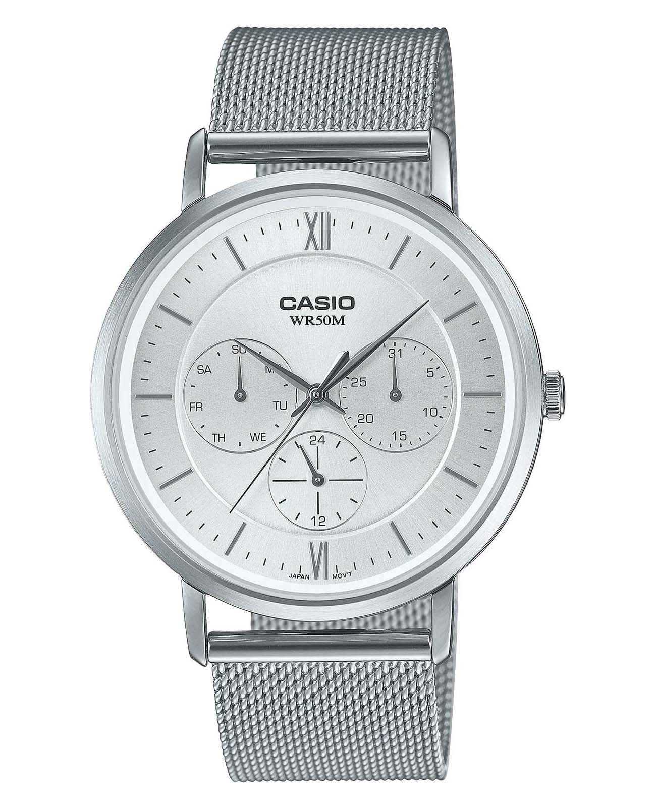 Casio Casio Collection MTP-B300M-7A  MTP-B300M-7A кварцевые мужские часы серебристый циферблат, браслет нержавеющая сталь — вид спереди