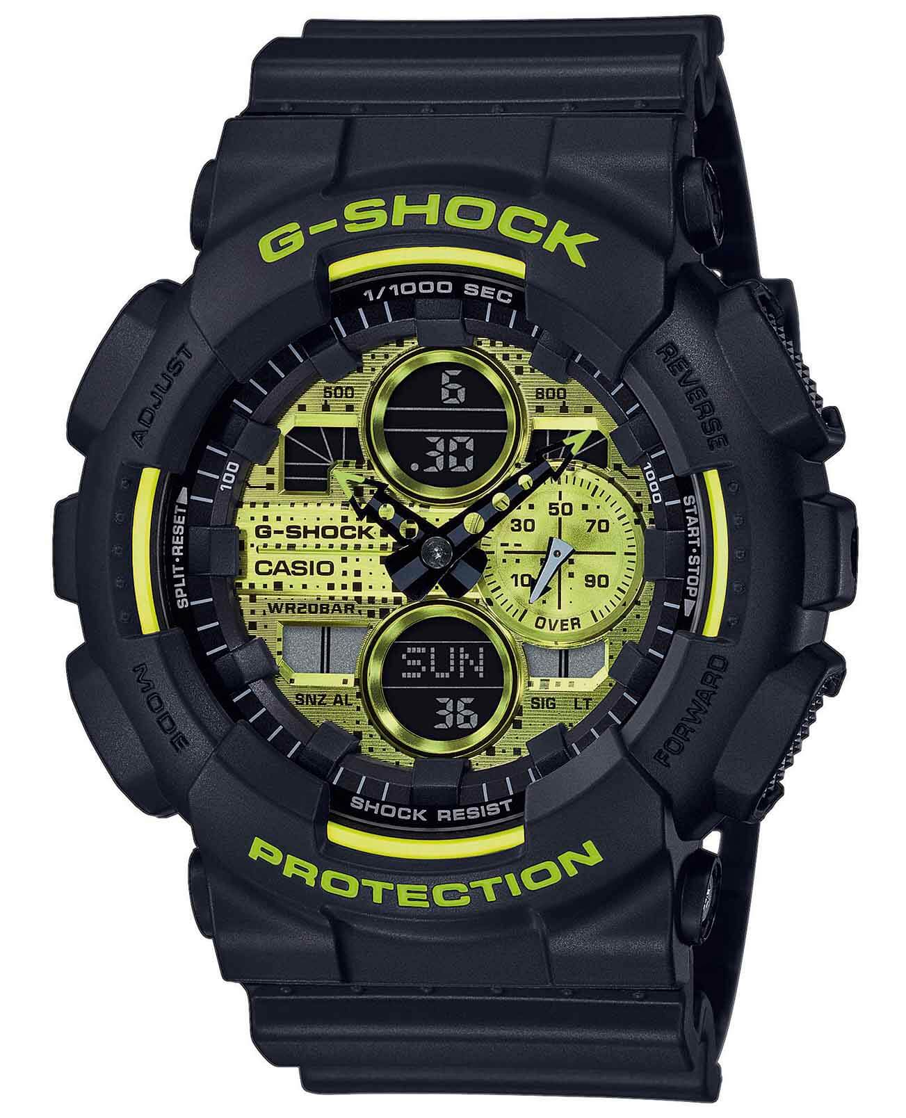 Casio Casio G-Shock GA-140DC-1A GA GA-140DC-1AER электронные мужские часы зеленый циферблат, браслет пластик — вид спереди