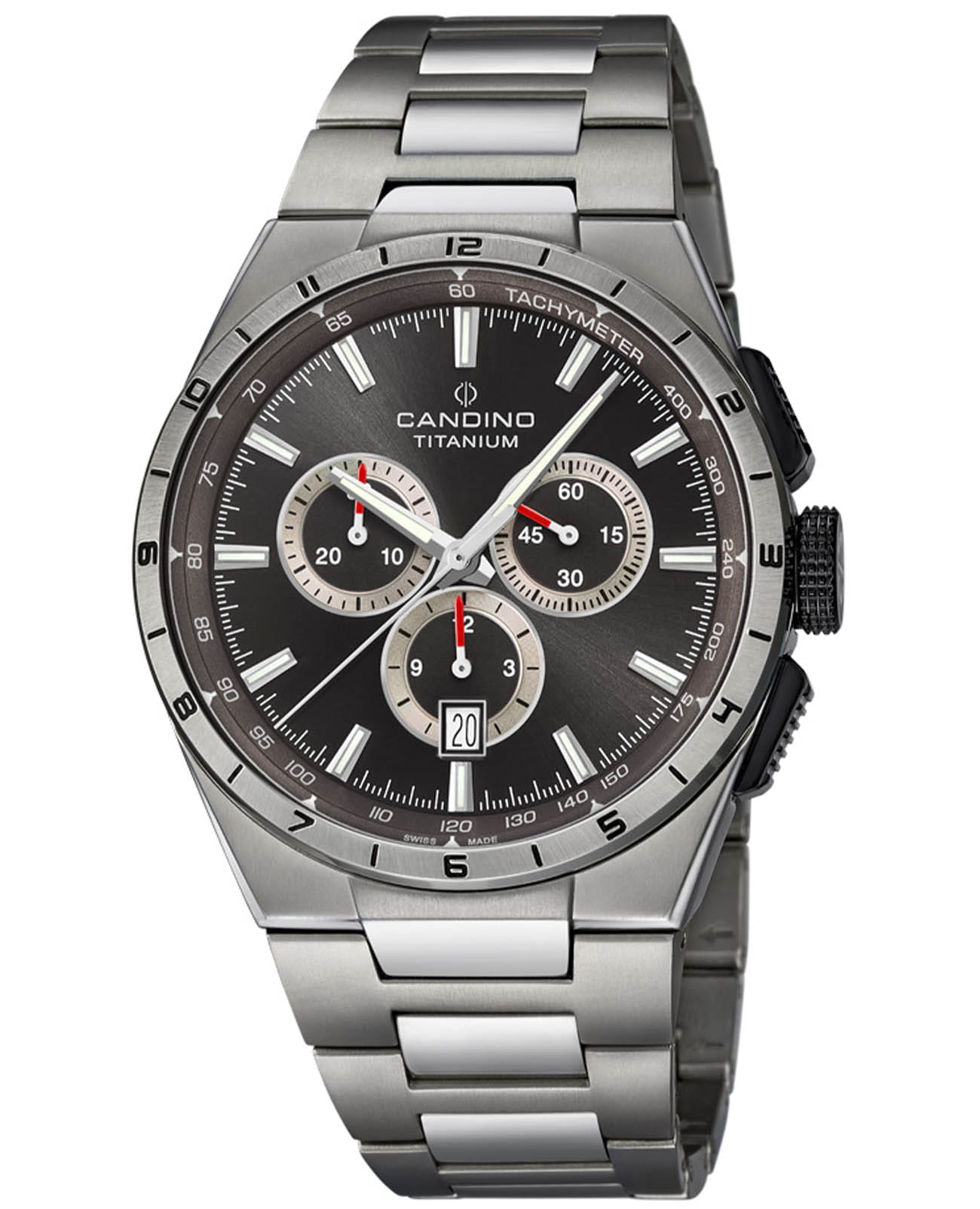 Candino Candino Titanium Chrono C4603/D  C4603/D кварцевые мужские часы серый циферблат, браслет титановый — вид спереди