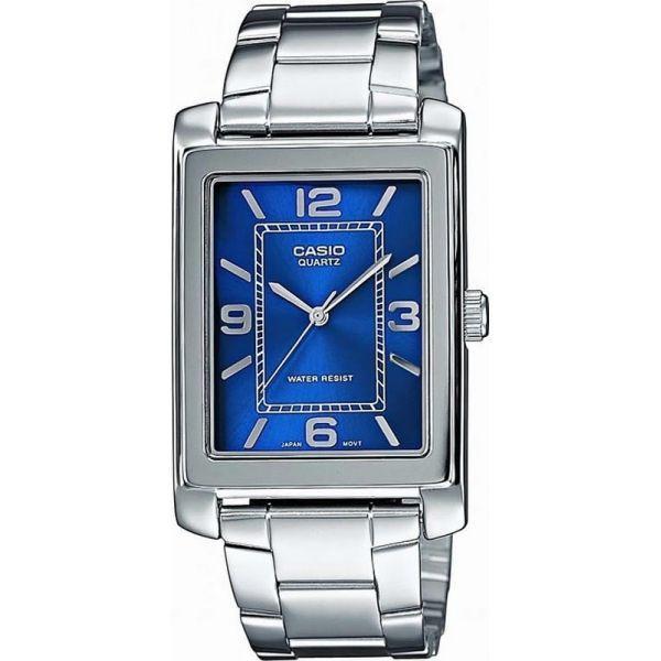 Casio Casio MTP-1234PD-2A  MTP-1234PD-2A  мужские часы синий циферблат, браслет  — вид спереди