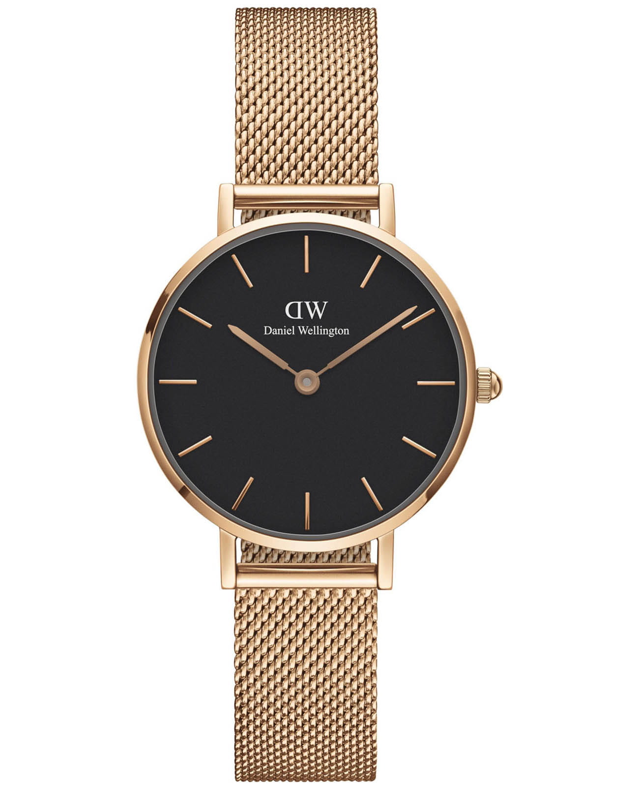 Daniel Wellington Daniel Wellington Petite Melrose DW00100217  DW00100217 кварцевые женские часы черный циферблат, браслет сталь c pvd покрытием — вид спереди