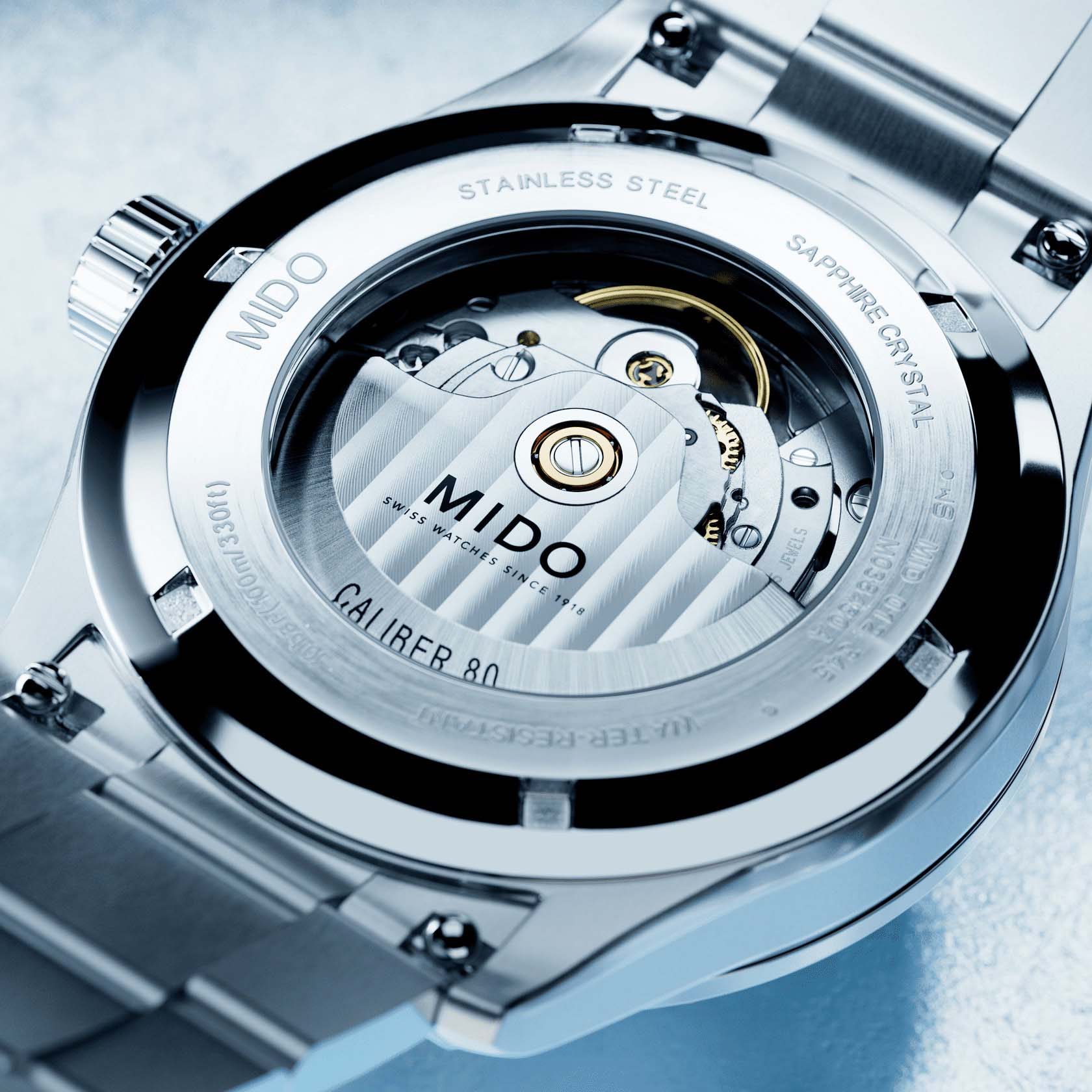 Mido Mido Multifort M Freeze M038.430.11.041.00 механические мужские часы часы крупный план голубой циферблата