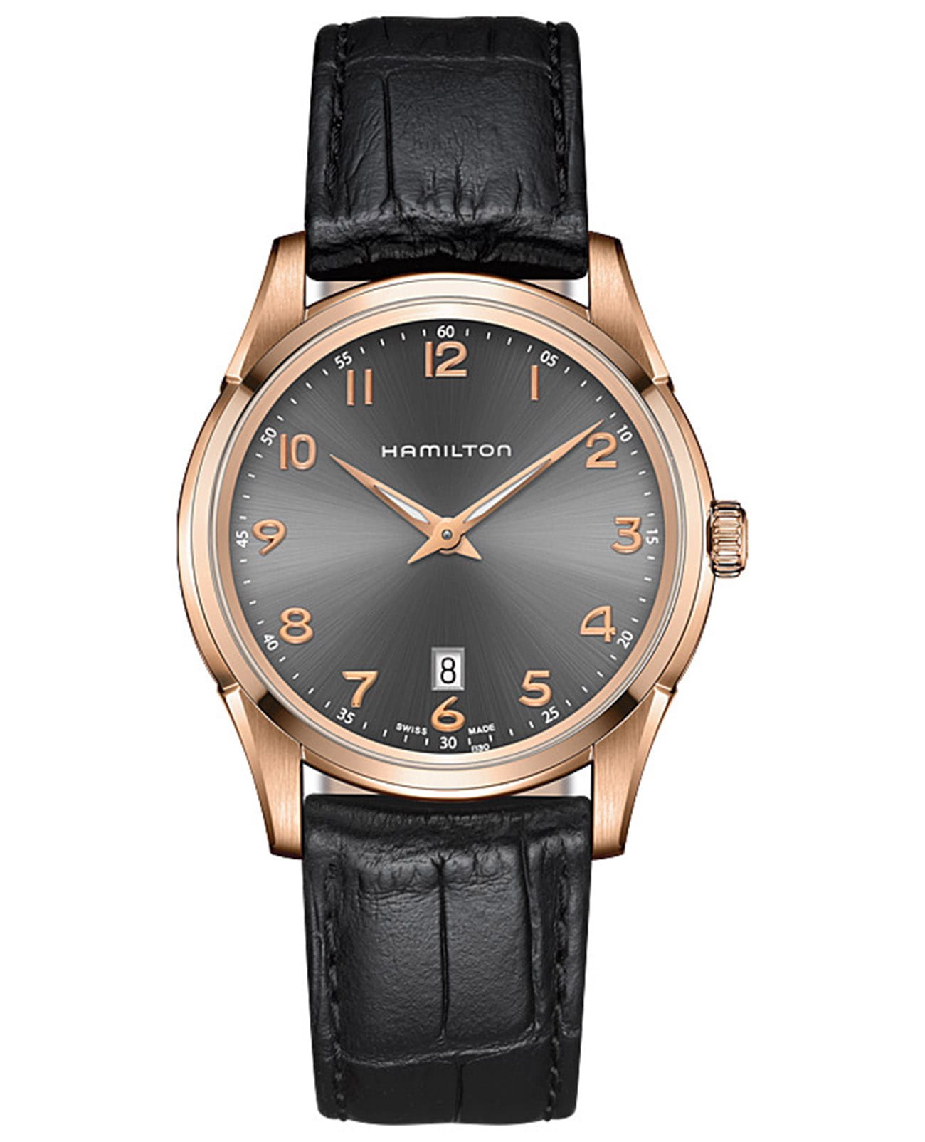 Hamilton Hamilton Jazzmaster Thinline Quartz H38541783  H38541783 кварцевые мужские часы антрацитовый циферблат, браслет кожаный — вид спереди