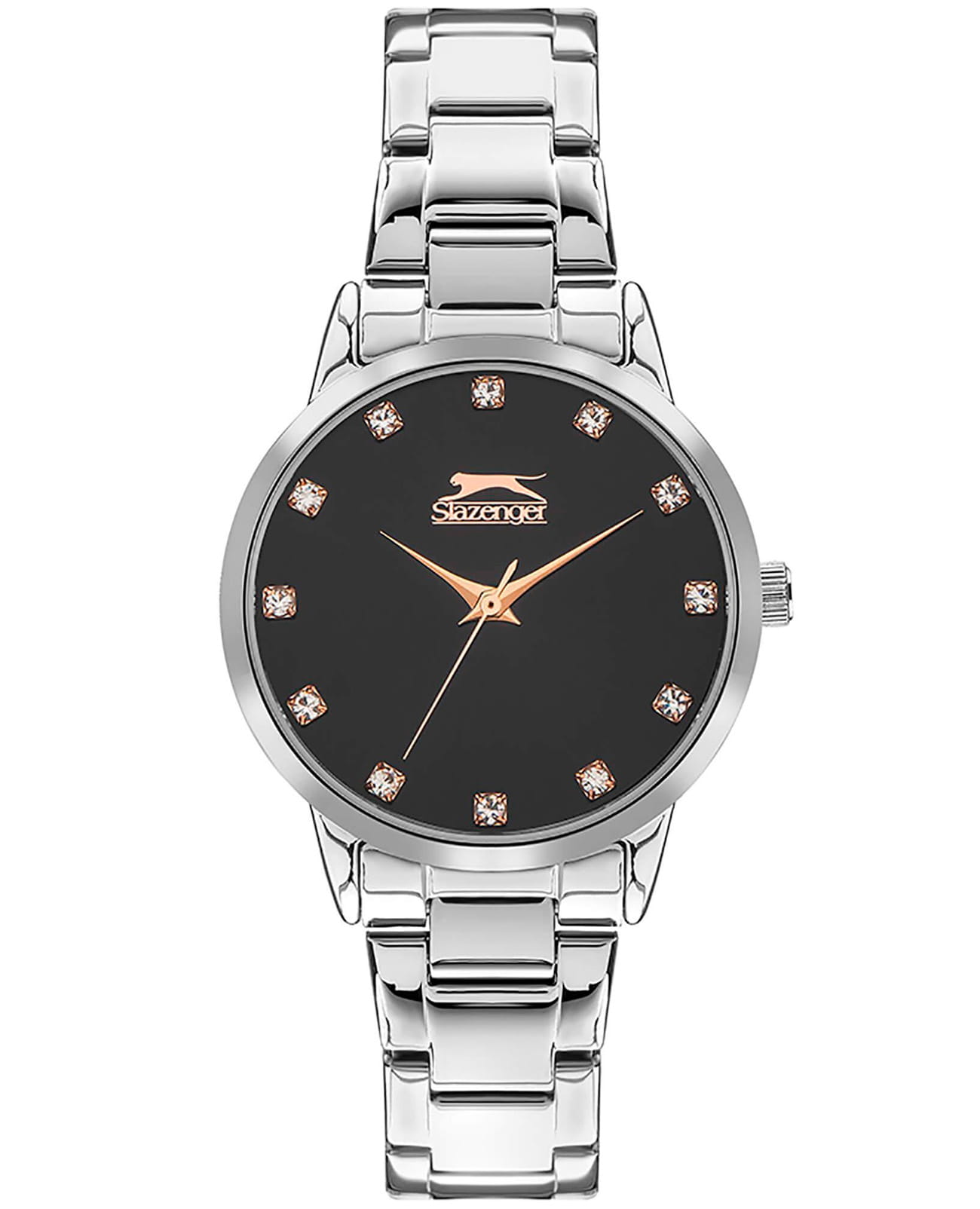 Slazenger Slazenger SL.09.2071.3.04  SL.09.2071.3.04 кварцевые женские часы черный циферблат, браслет суперметалл — вид спереди