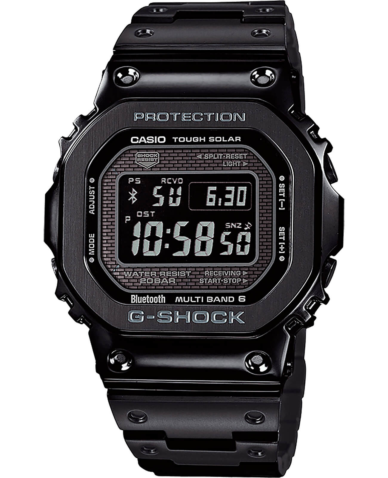 Casio Casio G-Shock GMW-B5000GDLTD-1 лимитированной серии GMW-B5000GDLTD-1ER электронные мужские часы черный циферблат, браслет сталь с ip покрытием — вид спереди