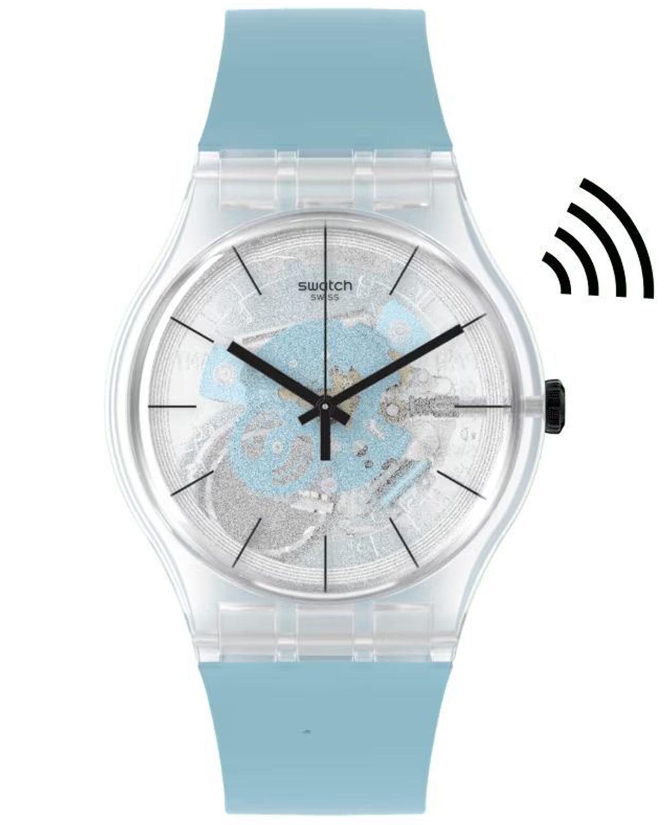 Swatch Swatch New Gent Biosourced Swatch Pay! SO29K112-5300  SO29K112-5300 кварцевые женские часы прозрачный циферблат, браслет силикон — вид спереди