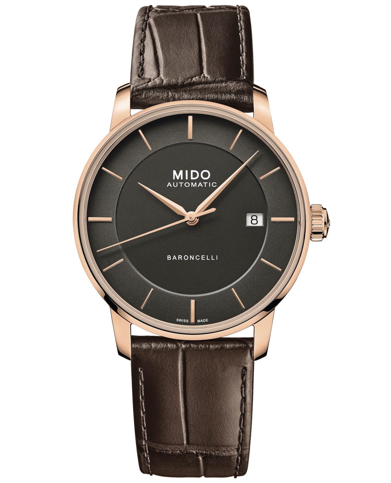 Mido Mido Baroncelli Signature M037.407.36.061.00  M0374073606100 механические мужские часы антрацитовый циферблат, браслет кожаный — вид спереди