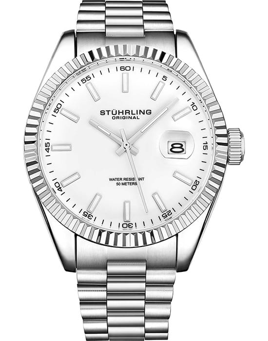 Stuhrling Stuhrling Symphony 3935.1  3935.1 кварцевые мужские часы белый циферблат, браслет нержавеющая сталь — вид спереди